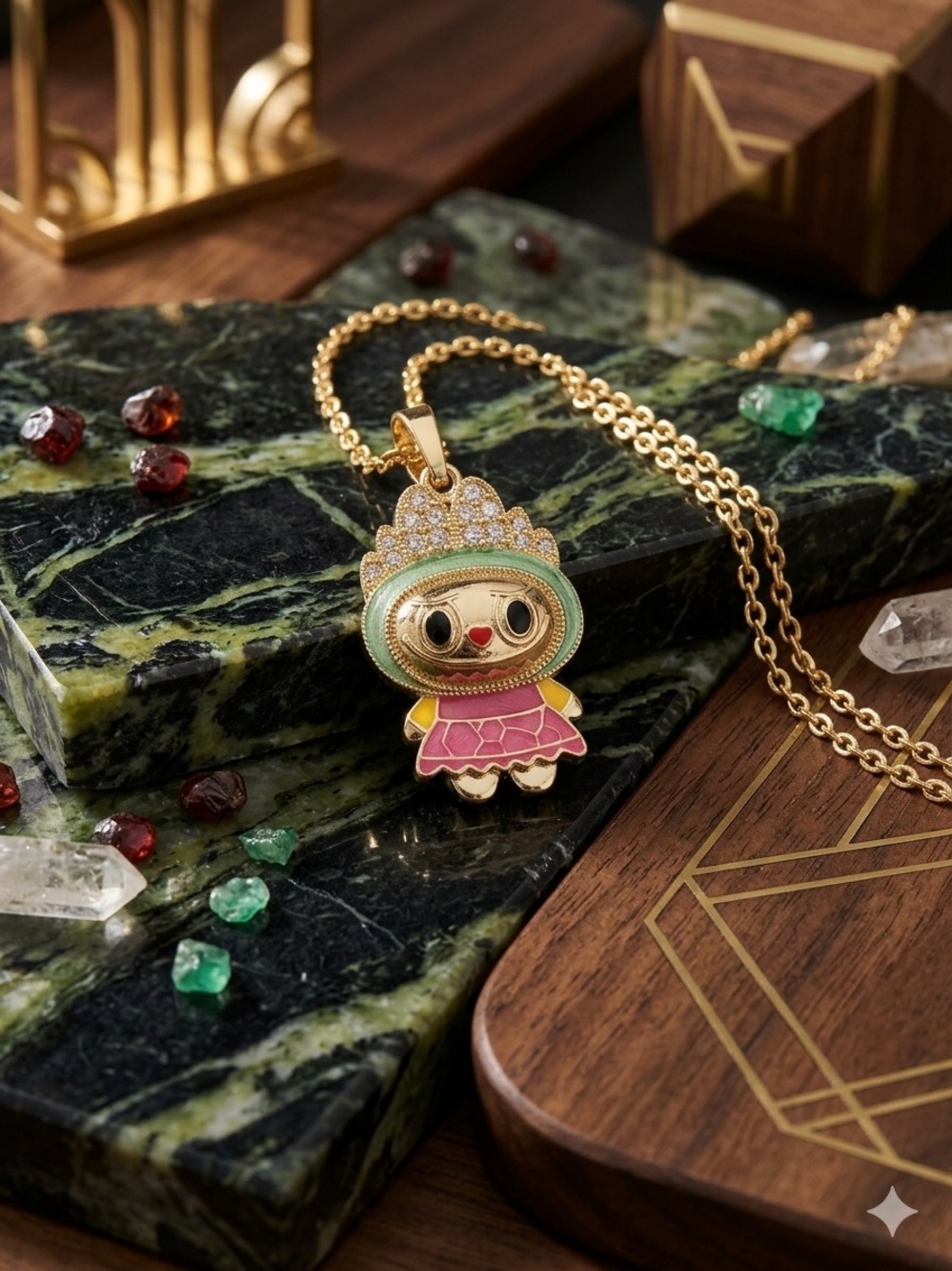 14k Gold-Filled Pink Enamel Crown Lububu Pendant